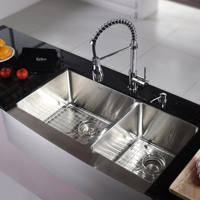 Kraus Kitchen Combos 36" x 21" Double Basin Farmhouse/Apron Kitchen Sink with Faucet & Reviews